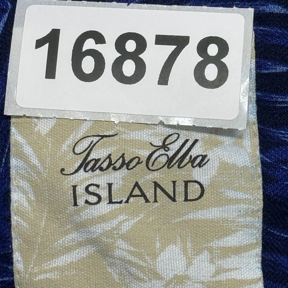 Tasso Elba Island Shirt Mens Medium Silk Linen Blue Hawaiian Tropical Beachy - Picture 9 of 9